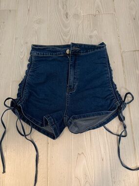 High-Waist Denim Shorts with Ruched Side Ties